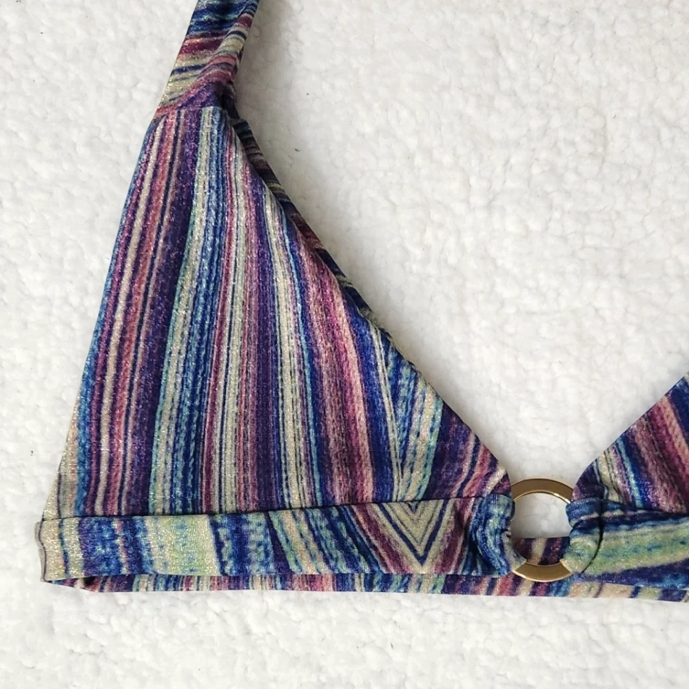 New!Frankie's Bikinis Eden‎ Halter Bikini Top in Shimmy Blue